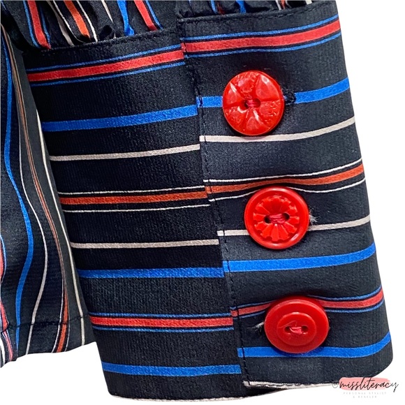 ❤️ Vintage le STJ Oriental Mockneck Puff Shoulder Longsleeve Blouse [Size M] - Picture 9 of 15